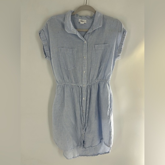 Japna Dresses & Skirts - Japna Shirt Dress Blue Stripe Short Sleeve Drawstring Waist